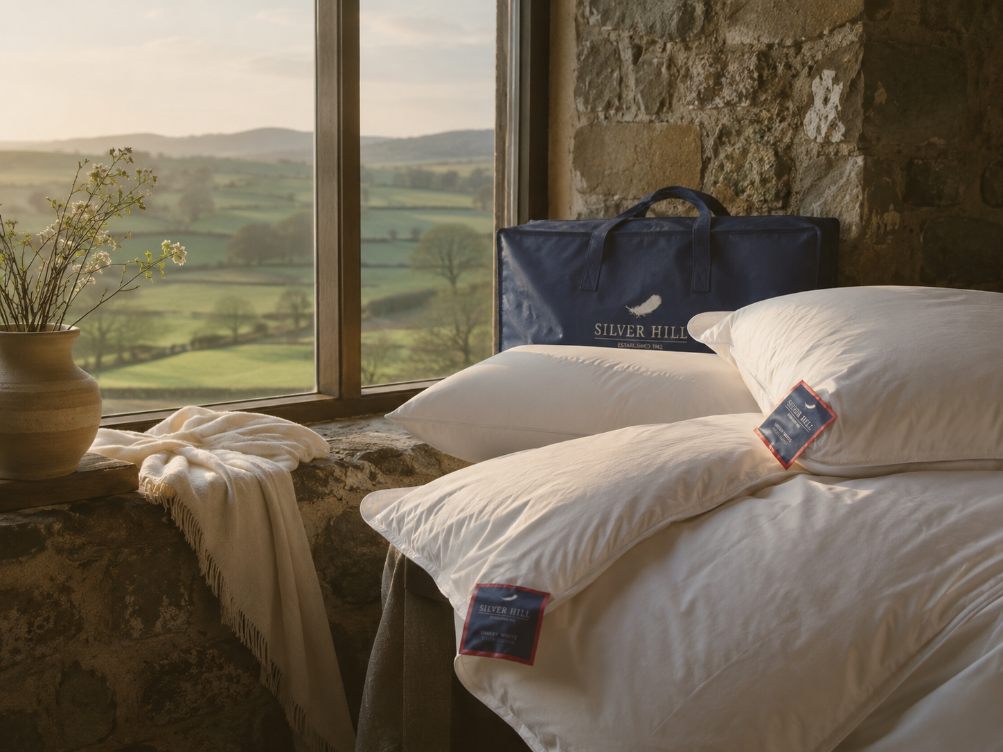 Silver Hill bedding beside an Irish landscape